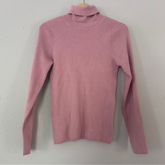 NWT Express Pink Ribbed Turtleneck Sweater Soft Comfy Stretch Pastel Large - Picture 1 of 5